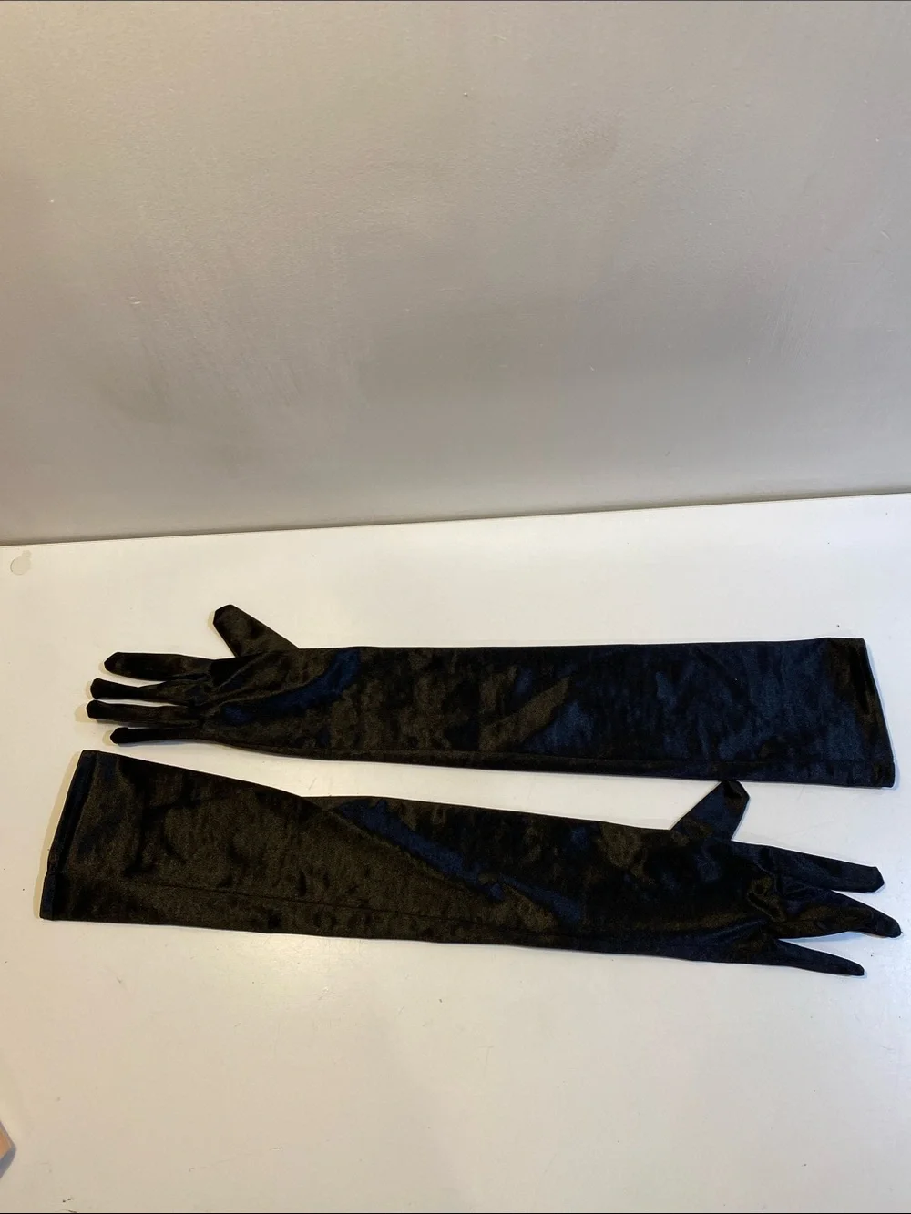Black Opera-Length Satin Gloves - Women's Evening Gloves Fits S